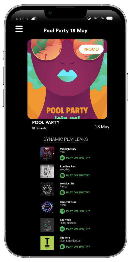 mockup showing the playlist screen of playleaks